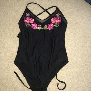 Black and rose one piece suit!